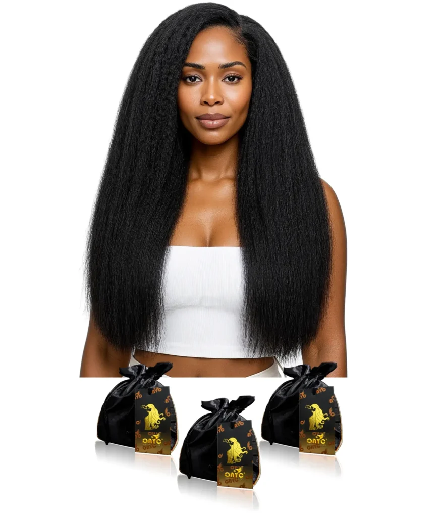 Kinky Straight Human Hair Bundles With Closure Deals featuring Kinky Straight Bundles With 2x6 Closure and Virgin Kinky Straight Hair Bundles With Closure 5x5 provide the best in luxurious, realistic, and natural-looking hair. These bundles are perfect for achieving Kinky Straight Closure Wig Bundles or the Kinky Straight Bundles For Silk-Press Look, ideal for African American hair extensions or natural hair weave sew-ins. The Kinky Straight Human Hair Bundles With Closure Reviews rave about their soft, reusable, and tangle-free qualities, ensuring long-lasting wear. Available with HD closures and matching closures in 4x4, 5x5, and 2x6 sizes, these bundles offer exceptional volume and fullness for protective styles and wig installation. Whether you’re shopping for Kinky Straight Bundles For Volume And Fullness or Kinky Straight Human Hair Bundles With Closure For Wig Making, these bundles deliver a flawless, natural 4C blowout effect. ONYC® Kinky Straight Bundle Deals are available for local pickup in Washington DC, Maryland, and Virginia, with fast shipping and premium quality. These bundles offer the best Kinky Straight Bundles With Closure at affordable prices, making them an excellent choice for anyone seeking the best Virgin Kinky Straight Bundles With Closure For Black Women. American hair extensions websites.