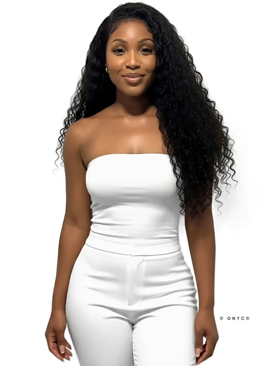 Model wearing ONYC Deep Curly Human Hair Bundles 3B Curly Weave Weft – Curly Addiction™, styled with bouncy, defined ringlet curls that create a Voluminous, Full-bodied, and Natural-looking finish. This Deep Curly Human Hair look embodies luxurious texture and high-quality craftsmanship using 100% deep curly human hair sourced from Mongolian Virgin Hair and Raw Cuticle Hair. Ideal Deep curly hair extensions for black hair, these bundles are Tangle Free that Does Not Shed!, Reusable, and Worth the investment. The image showcases Deep Curly Hair with Closure, Deep Curly Human Hair Weft, and Virgin Deep Curly Human Hair Extensions Weft, representing the Best Deep Curly Human Hair Bundles for Black Women who love effortless curls. Each ONYC Curly Addiction™ Deep Curly Hair Bundle offers finest Quality, Soft, Durable, and Premium feel, perfect for protective styles and heat free hair. This 3B Deep Curly Virgin Hair Weft Bundles style exemplifies Double Drawn Deep Curly Weave Bundles, ensuring consistent thickness and bounce from root to tip. The model’s radiant appearance highlights why ONYC Deep Curly Weave Extensions Human Hair and ONYC Deep Curly Weft Hair Extensions remain among the Best Natural Hair Extensions for black hair. Perfect for shoppers looking to Buy Virgin Deep Curly Human Hair Bundles Online USA, these Affordable Deep Curly Human Hair Weave Bundles Online come with Fast shipping, free shipping, and Local Pickup in Maryland and Washington DC. Whether it’s Indian Remy Hair, Brazilian hair, Peruvian hair, or Vietnamese Remy Hair, ONYC® offers Human deep curly hair bundles that are Well made, Soft, Long-Lasting, and Easy to use — making them the Best 100% deep curly bundles available Near Me and Nearby.